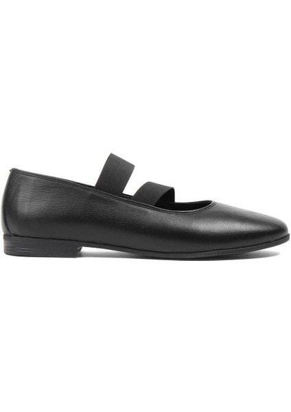 Kadın Siyah Lastikli Deri Babet