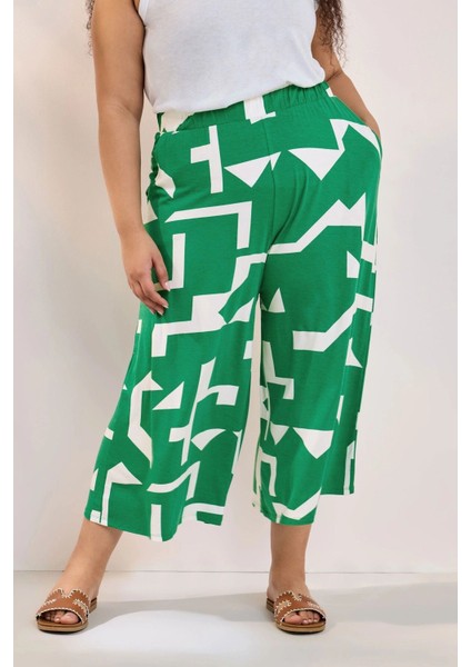 Büyük Beden Yüksek Bel Lastikli Cepli Bol Paça Kapri Pantolon 304118 fiyatları