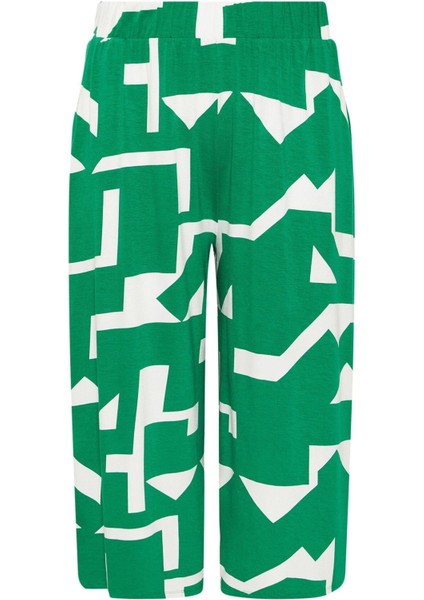 Büyük Beden Yüksek Bel Lastikli Cepli Bol Paça Kapri Pantolon 304118