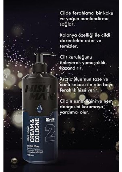 NISHMAN 2’si 1 Arada Tıraş Sonrası Krem Ve Kolonya - Artic Blue 400 ml modelleri