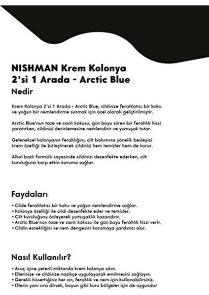 NISHMAN 2’si 1 Arada Tıraş Sonrası Krem Ve Kolonya - Artic Blue 400 ml