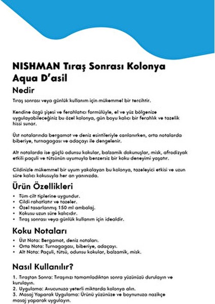 06 Aqua D'asil Tıraş Kolonyası Uzun Süre Kalıcı Koku 150 ml Rahatlatıcı Özellik