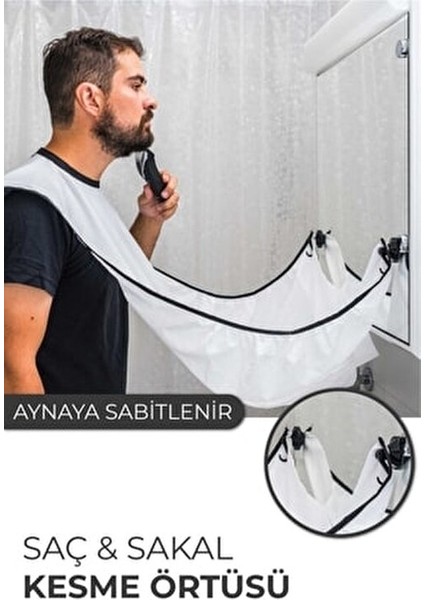 Aynaya Sabitlenebilir Saç Sakal Kesme Örtüsü Traş Önlüğü