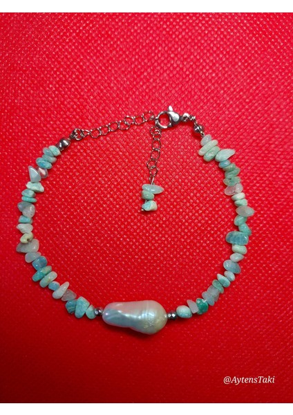 Doğal Amazonit Taşlı Iri Barok Inci Kolye Bileklik Seti modelleri