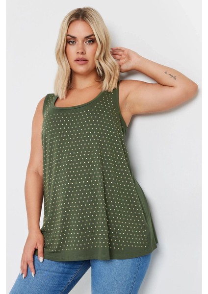 Büyük Beden Yuvarlak Yaka Sıfır Kol Zımba Detaylı Bluz 321832 fiyatları