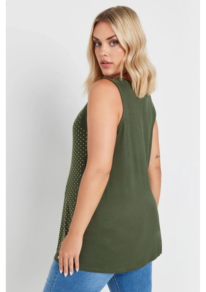 Büyük Beden Yuvarlak Yaka Sıfır Kol Zımba Detaylı Bluz 321832 indirimleri