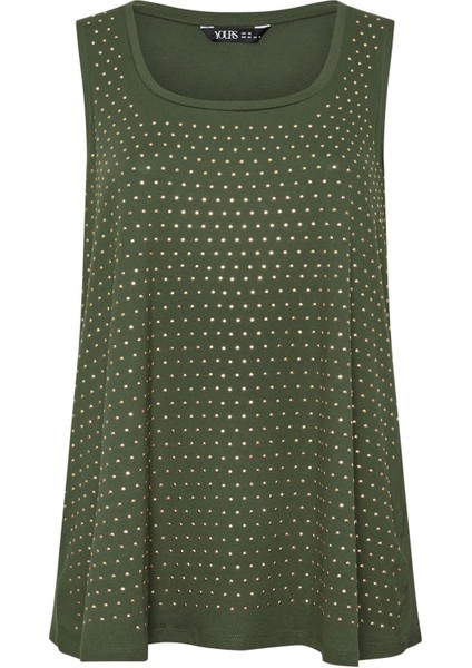 Büyük Beden Yuvarlak Yaka Sıfır Kol Zımba Detaylı Bluz 321832