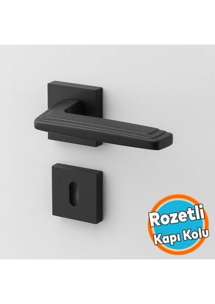 Oda Kapı Kolu Siyah Kare Rozetli Sağa Sola Uygun Iç Ev Kapısı Kolları Kilitlenebilir 1 Takım