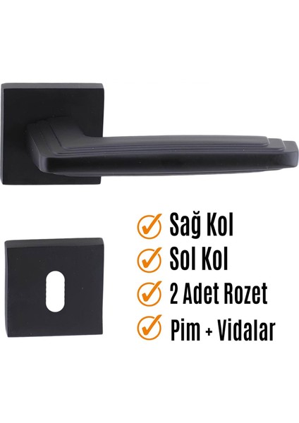 Oda Kapı Kolu Siyah Kare Rozetli Sağa Sola Uygun Iç Ev Kapısı Kolları Kilitlenebilir 1 Takım modelleri