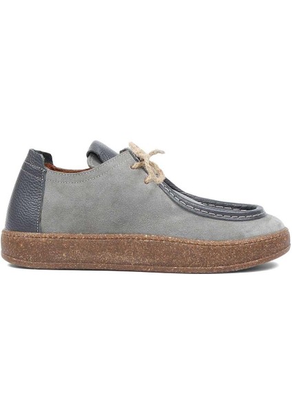 Kadın Gri Bağcıklı Kalın Tabanlı Süet Deri Ayakkabı