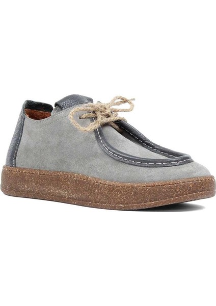 Kadın Gri Bağcıklı Kalın Tabanlı Süet Deri Ayakkabı modelleri