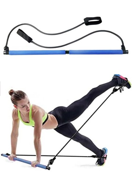 Delux Portable Pilates Çubuğu Plates Studio Aleti Çekme Lastikli Squat Barı