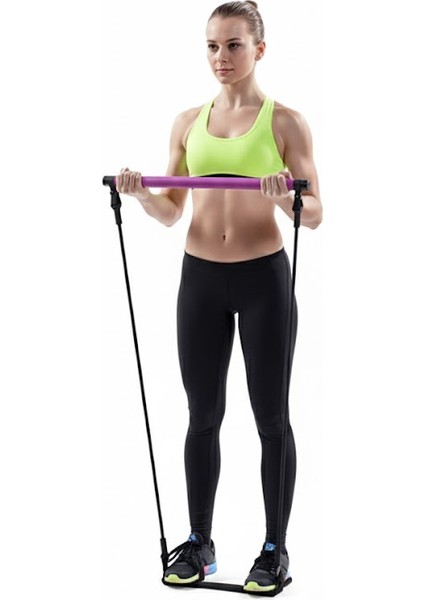 Delux Portable Pilates Çubuğu Plates Studio Aleti Çekme Lastikli Squat Barı modelleri