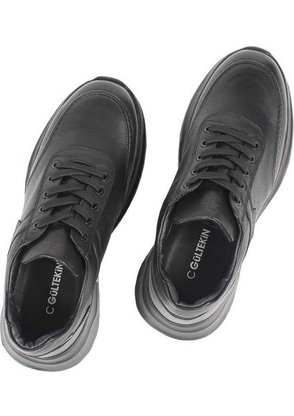 Erkek Siyah Kalın Tabanlı Deri Sneaker
