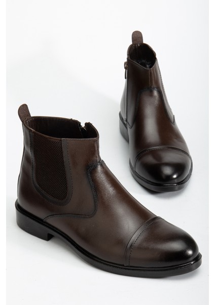 D2161 Hakiki Deri Içi Kürklü Fermuarlı Soğuk Geçirmez Erkek Bot