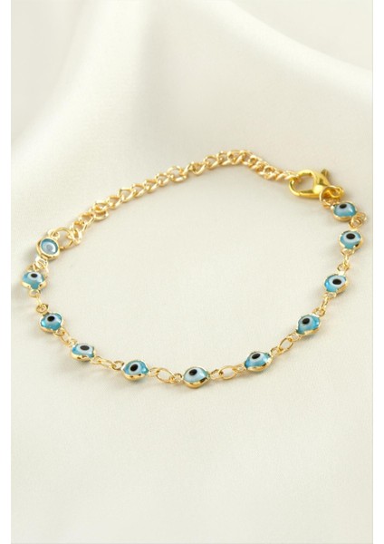 Allzey Nazar Boncuk Mineli Bileklik-Açık Mavi