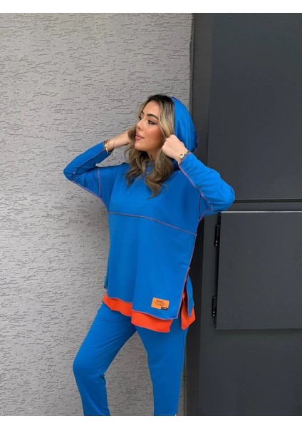 Mdb Kadın Indigo Kapşonlu Etek Ucu Detay Arma Ters Dikiş Gorunumlu Ikili Takım fiyatları