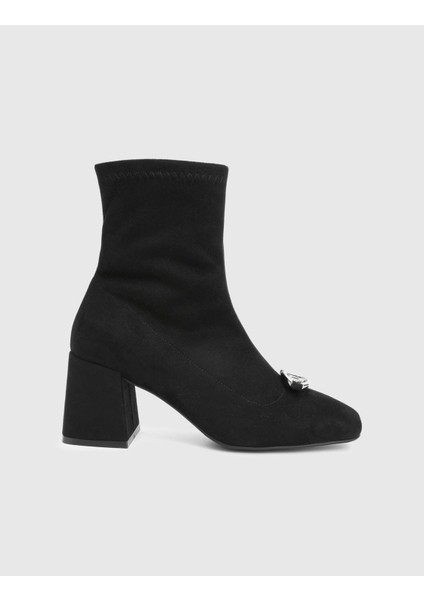 Rilinda Hakiki Strech Süet Deri Siyah Kadın Topuklu Bot modelleri