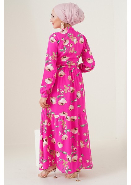 Kadın BDART Çiçek Desenli Düğmeli Maxi Elbise Pink