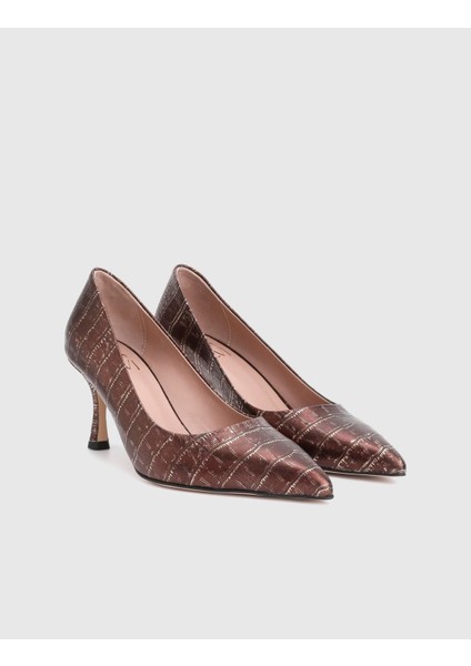 Clamra Hakiki Kroko Deri Kahverengi Kadın Topuklu Ayakkabı fiyatları