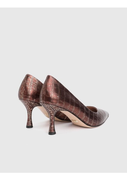 Clamra Hakiki Kroko Deri Kahverengi Kadın Topuklu Ayakkabı fırsatları