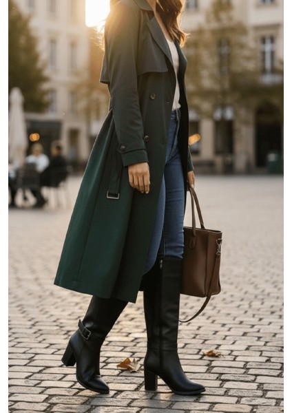 Sidney Siyah Deri Topuklu (7cm) Yanı Fermuarlı Günlük Kullanım Çizme modelleri