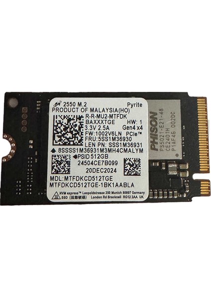 2550 512GB 5000/4000MB/S GEN4X4 M.2 22X42 SSD