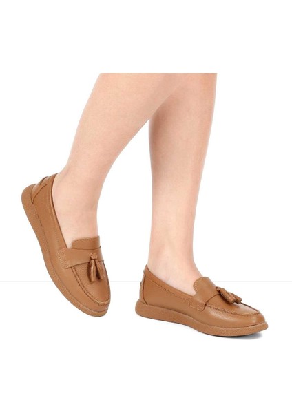 Kadın Taba Püsküllü Deri Ayakkabı