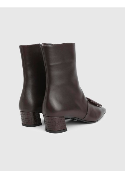 Tienta Hakiki Kroko Deri Kahverengi Kadın Topuklu Bot fırsatları