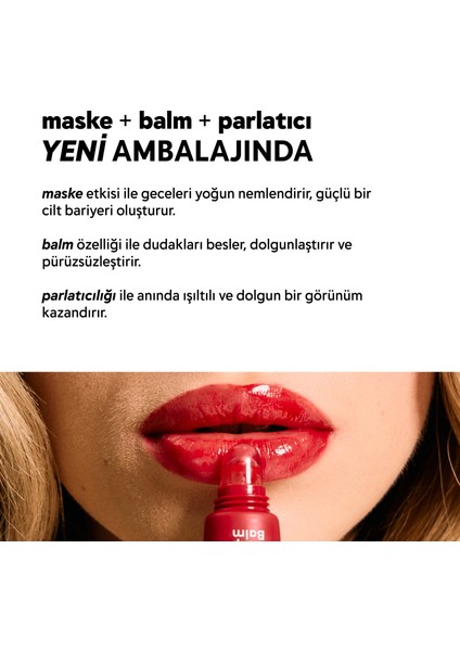 Nemlendirici Parlatıcı 3in1 Lip Balm | Dudak Bakım Strawberry Sorbet Kırmızı Hyaluronik Asit Seramid