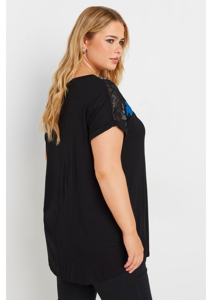 Büyük Beden Bisiklet Yaka Kısa Kollu Payet Detaylı Bluz 303443 indirimleri