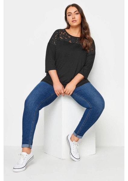 Büyük Beden Bisiklet Yaka Tül Detaylı Fakir Kol Bluz 303026 fiyatları