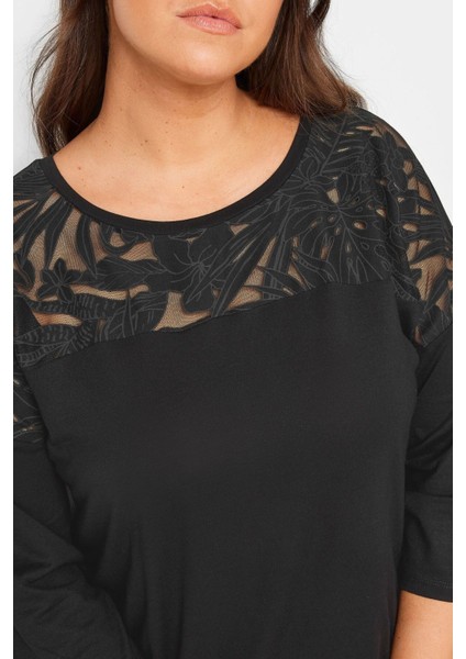 Büyük Beden Bisiklet Yaka Tül Detaylı Fakir Kol Bluz 303026 fırsatları