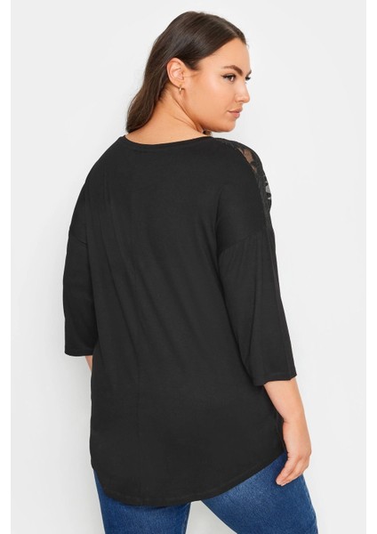 Büyük Beden Bisiklet Yaka Tül Detaylı Fakir Kol Bluz 303026 indirimleri