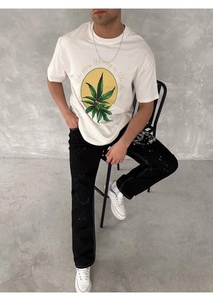 Mdb Ön ve Arka Baskılı Oversize Bisiklet Yaka Tshirt Beyaz modelleri