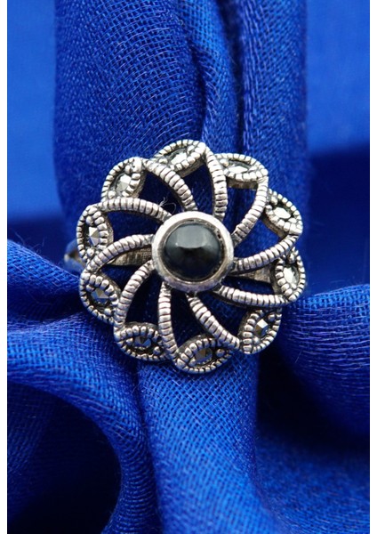 925 Ayar Kadın Gümüş Oltu Taşı Yüzük SY00030