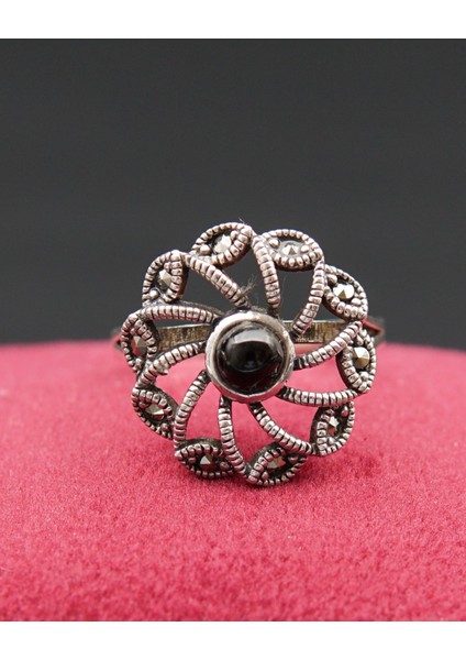 925 Ayar Kadın Gümüş Oltu Taşı Yüzük SY00030 fiyatları