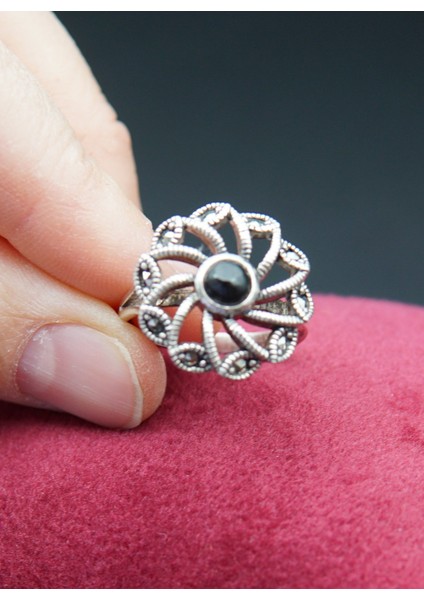 925 Ayar Kadın Gümüş Oltu Taşı Yüzük SY00030 fırsatları