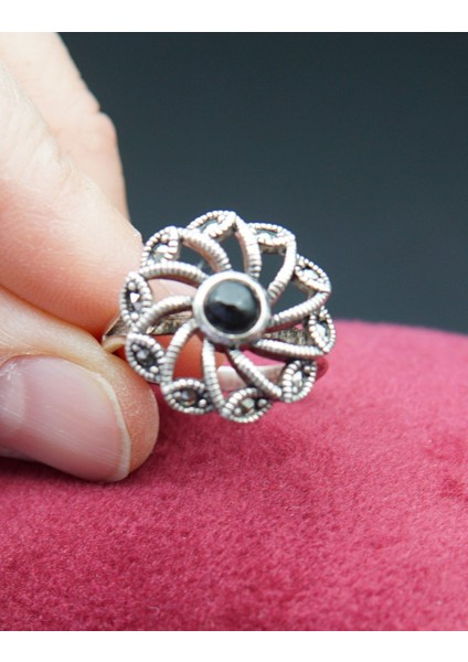 925 Ayar Kadın Gümüş Oltu Taşı Yüzük SY00030 indirimleri