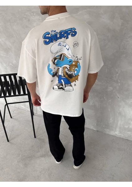Mdb Ön ve Arka Baskılı Oversize Bisiklet Yaka Tshirt Beyaz fırsatları