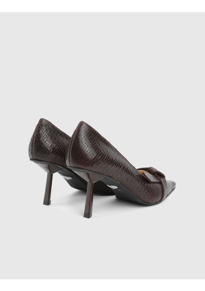 Marimor Hakiki Baskılı Deri Kahverengi Kadın Topuklu Ayakkabı fırsatları