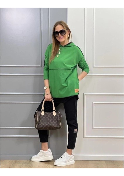 Mdb Kadın Yeşil Kapşonlu Etek Ucu Detay Arma Ters Dikiş Gorunumlu Ikili Takım modelleri
