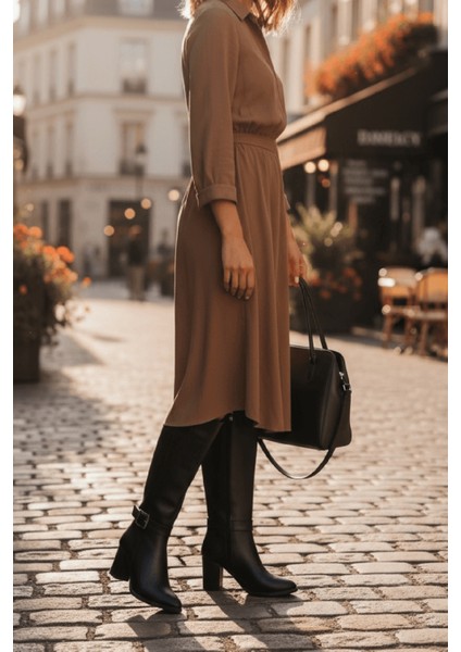 Sidney Kahverengi Deri Topuklu (7cm) Yanı Fermuarlı Günlük Kullanım Çizme modelleri