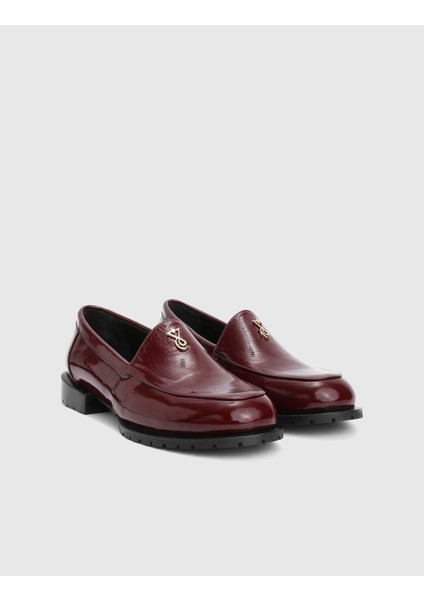 Wing Hakiki Rugan Deri Bordo Kadın Loafer Ayakkabı
