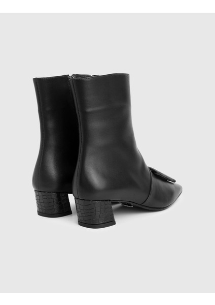 Tienta Hakiki Kroko Deri Siyah Kadın Topuklu Bot fırsatları