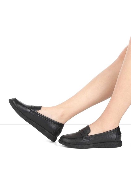 Kadın Siyah Deri Loafer