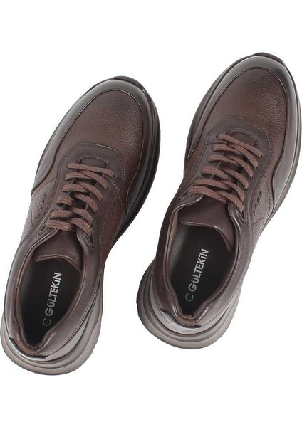 Erkek Kahverengi Kalın Tabanlı Deri Sneaker
