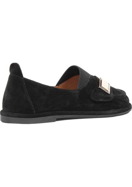 Kadın Siyah Tokalı Süet Deri Loafer indirimleri