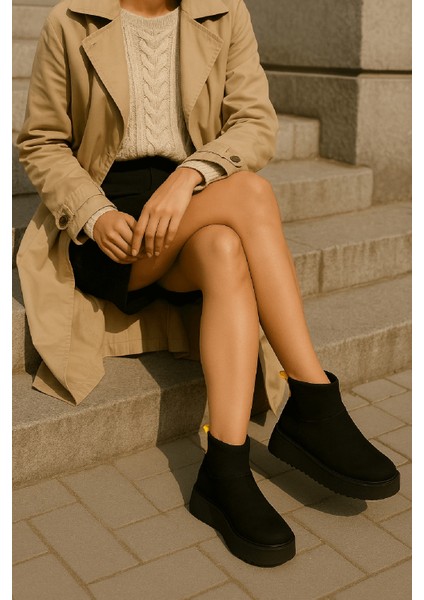 Slavia Siyah (4.5 Cm) Içi Kürklü Streçli Günlük Kullanım Bot