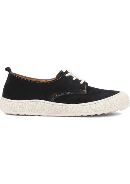 Kadın Siyah Bağcıklı Kalın Tabanlı Süet Deri Ayakkabı